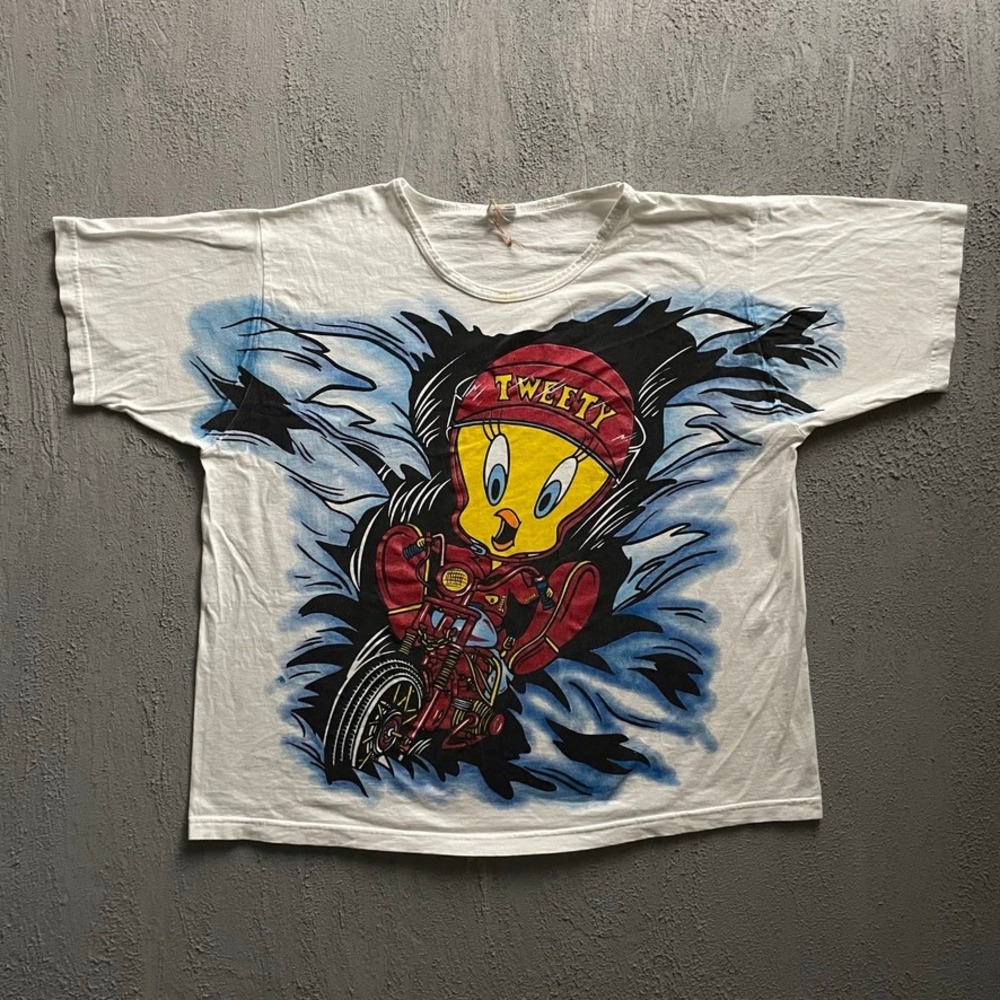 Vintage tweety looney tunes chopper shirt mens xl white 1990s full graphic